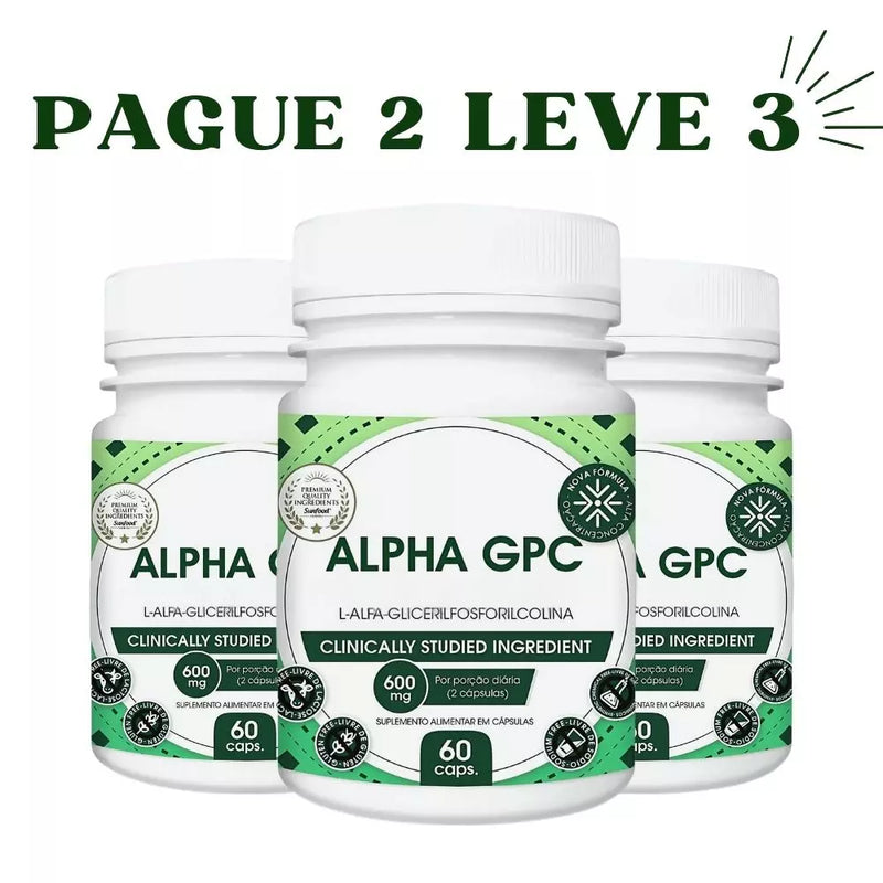 Alpha GPC 600mg 60cps - Promoção Compre 1 Leve 3 - Promoção exclusiva + Frete Gratis